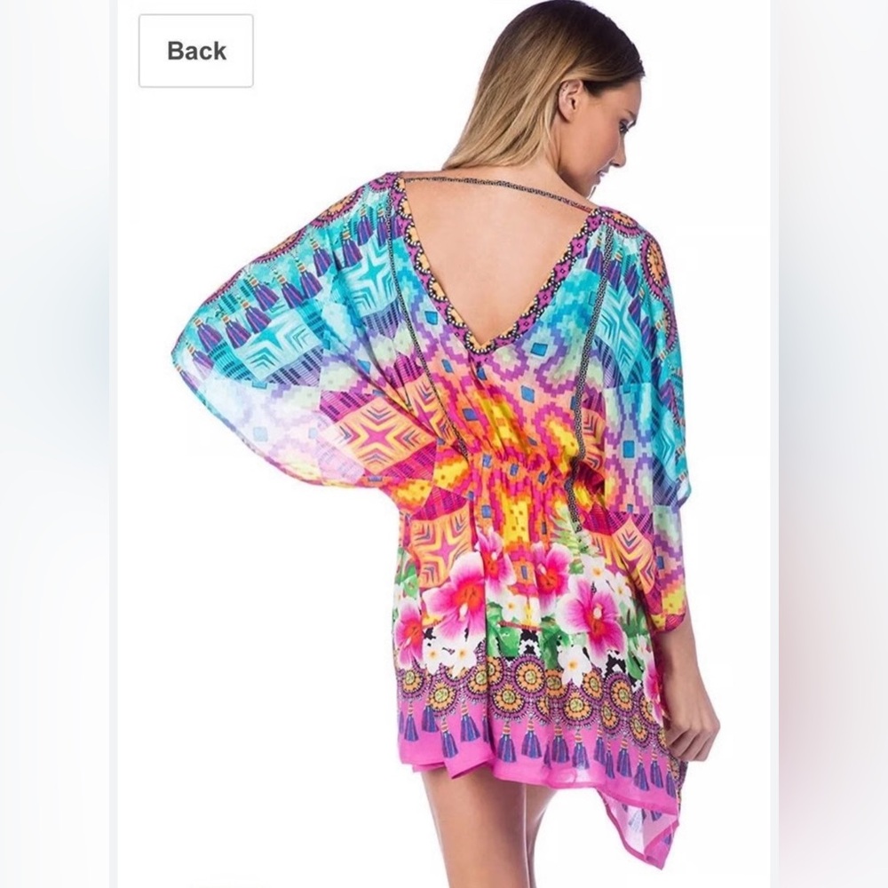Nanette Lepore Vibrant Floral Boho Swim Cover-Up Tunic | Resort Caftan - Picture 2 of 12